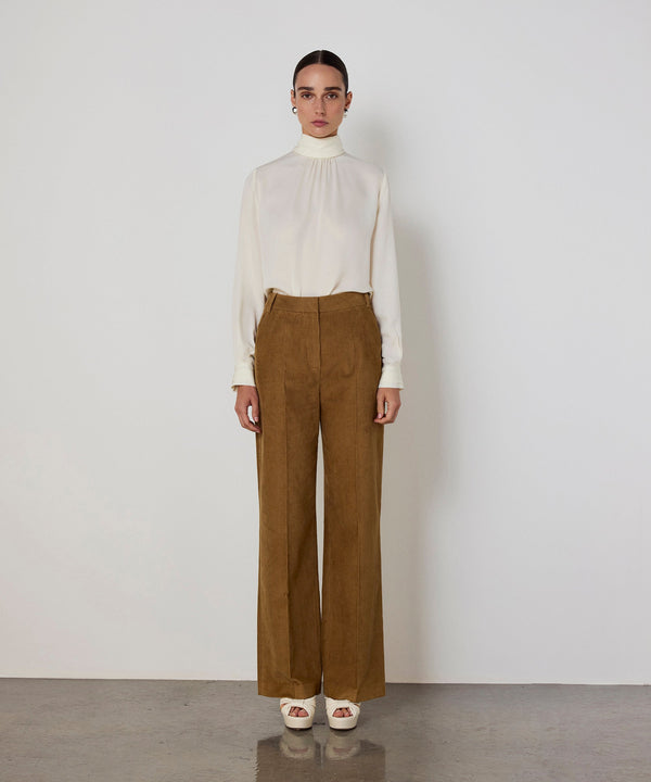Machka Wide Leg Fit Velvet Trousers Cinnamon