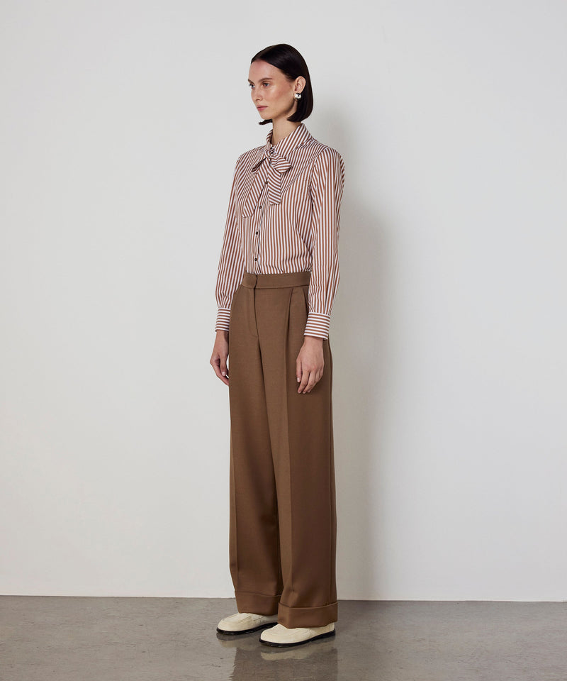 Machka Pleated Wide Leg Fit Trousers Dark Beige