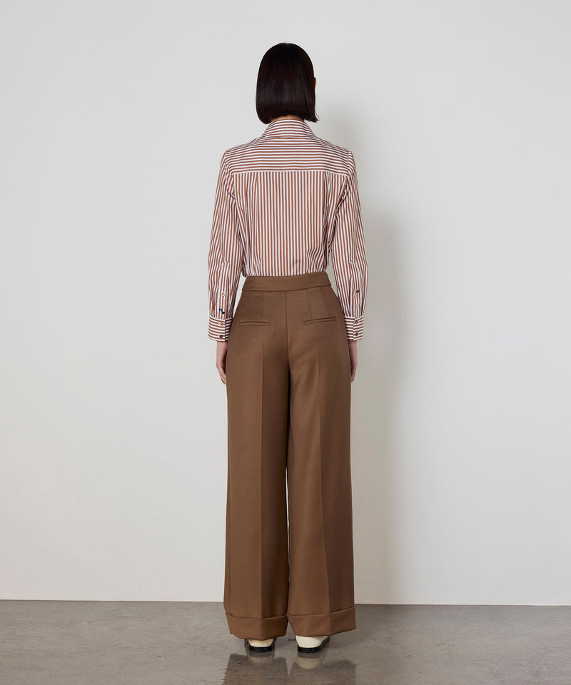 Machka Pleated Wide Leg Fit Trousers Dark Beige