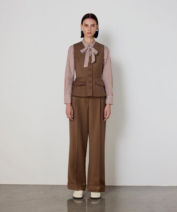 Machka Pleated Wide Leg Fit Trousers Dark Beige