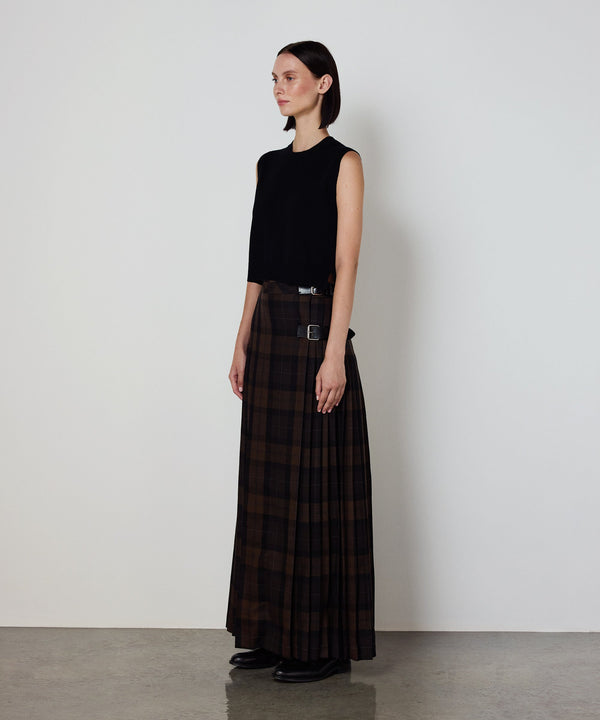 Machka Plaid Skirt With Belt Accessory Dark Brown