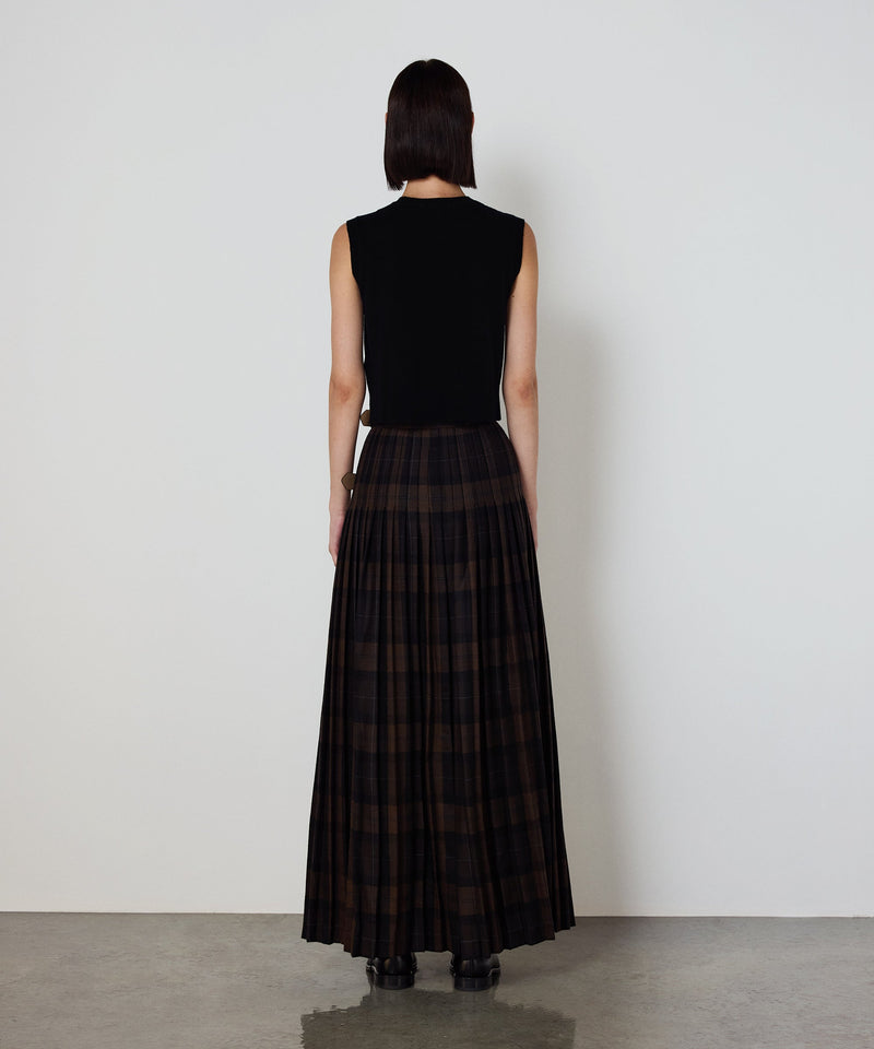 Machka Plaid Skirt With Belt Accessory Dark Brown