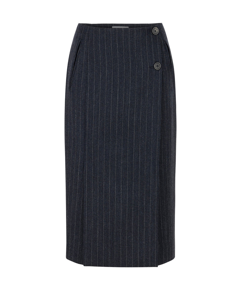 Machka Pinstripe Wool Skirt Navy