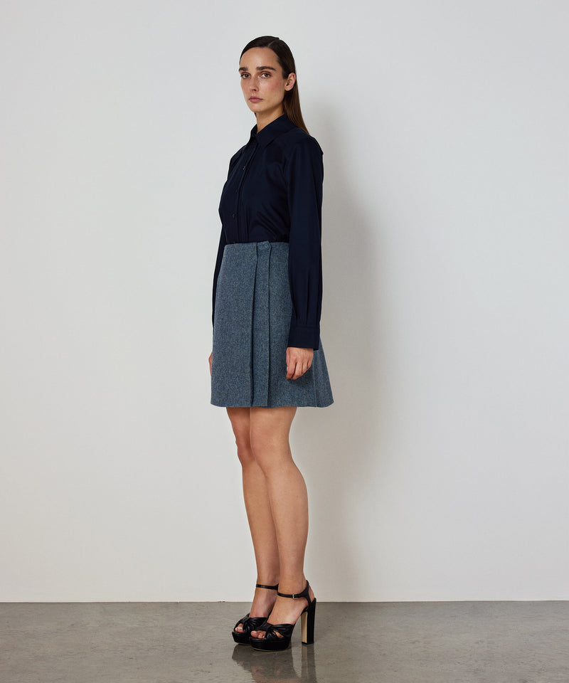 Machka Wool Skirt With Asymmetric Pleat Blue