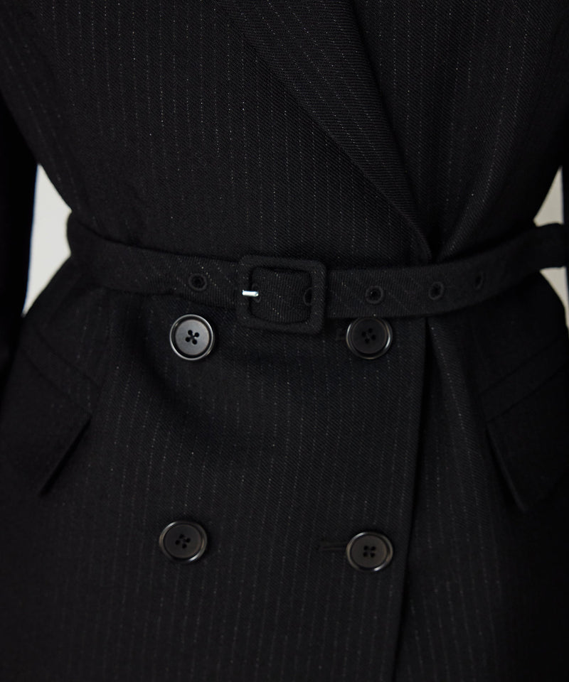 Machka Long Double-Breasted Blazer With Belt Black