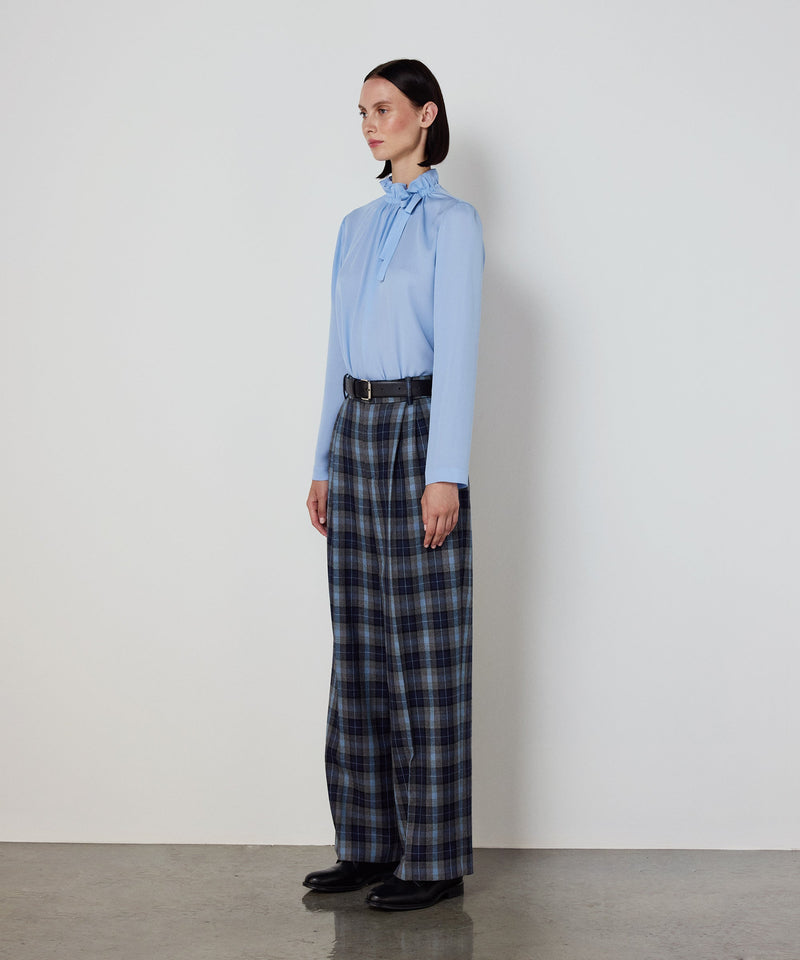 Machka Silk Blouse With Tie Collar Blue