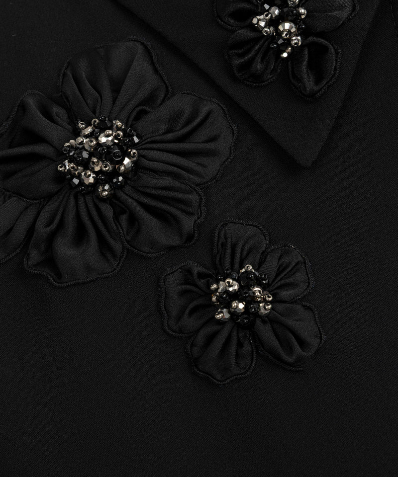 Machka Floral-Appliqué Silk Blouse Black