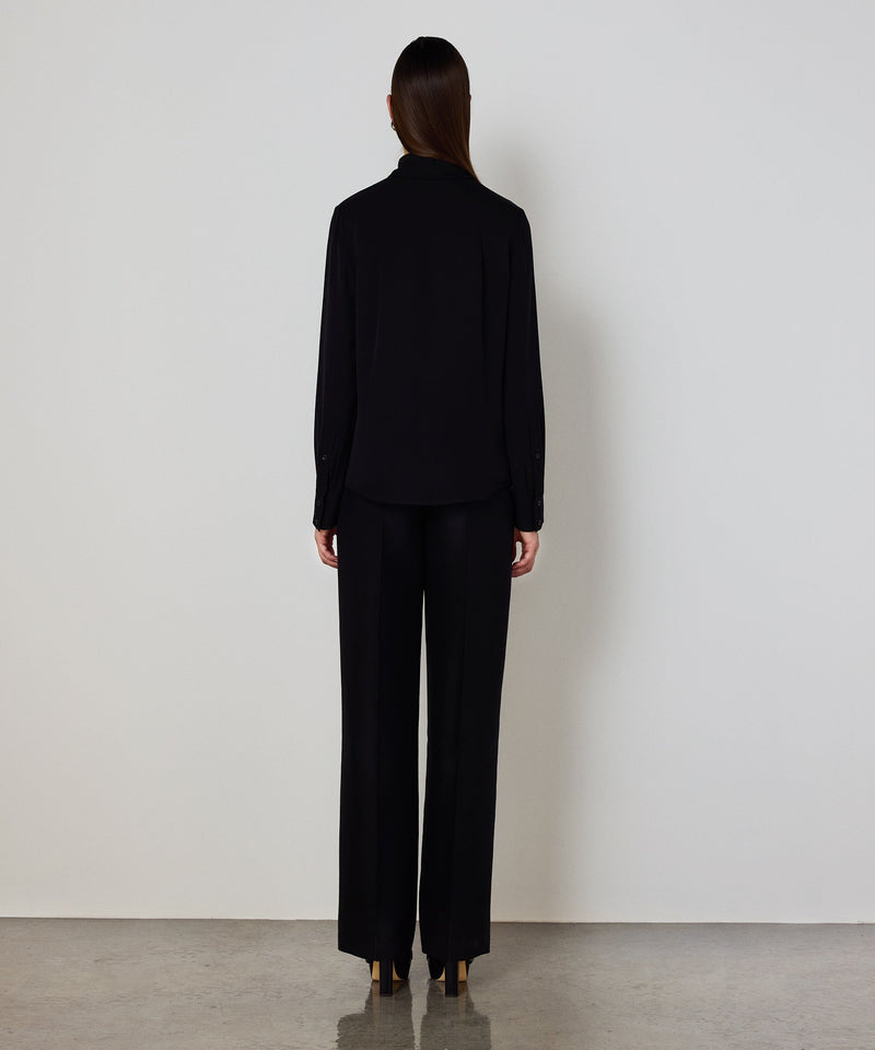 Machka Floral-Appliqué Silk Blouse Black