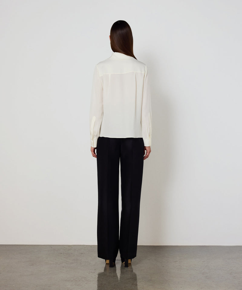 Machka Floral-Appliqué Silk Blouse Ecru