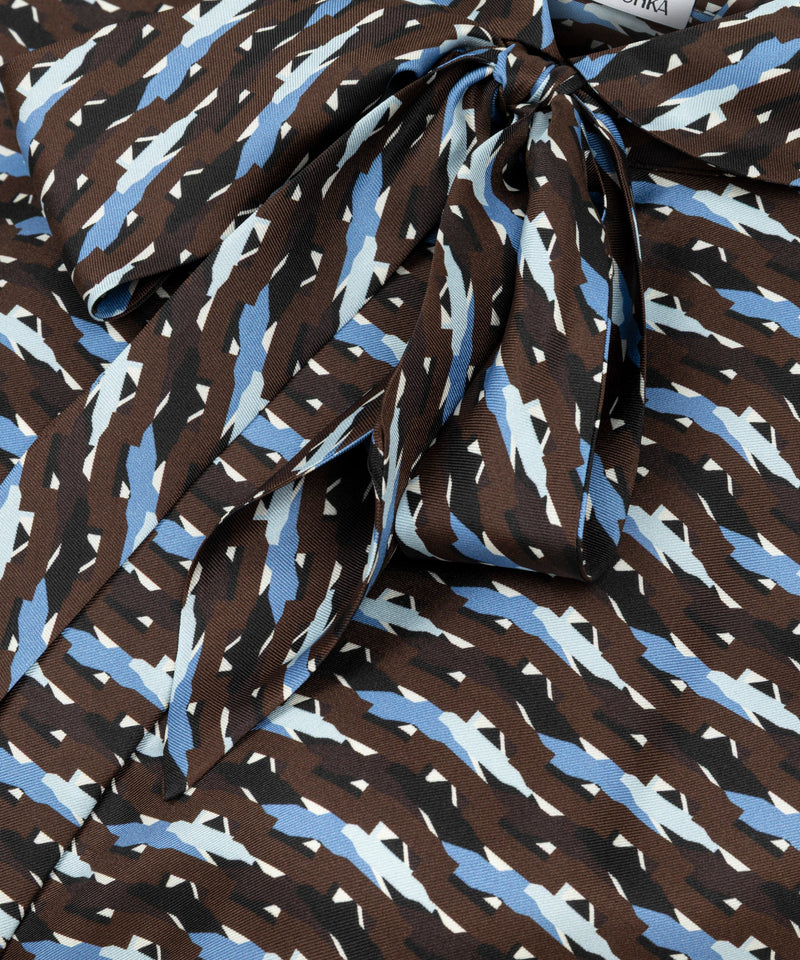 Machka Abstract Print Silk Blouse Brown