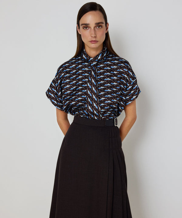 Machka Abstract Print Silk Blouse Brown