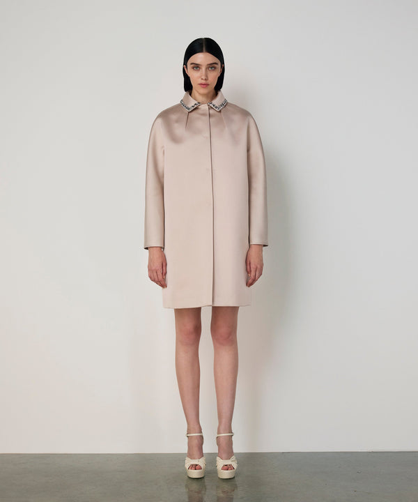 Machka Satin Duchess Coat With Strass Stones Champagne