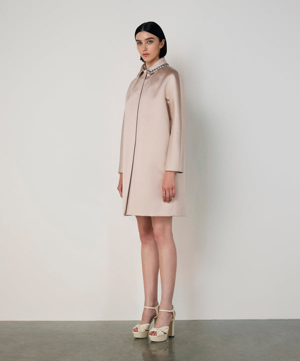 Machka Satin Duchess Coat With Strass Stones Champagne