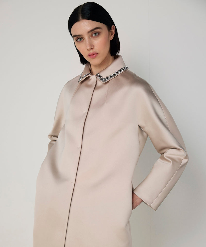 Machka Satin Duchess Coat With Strass Stones Champagne