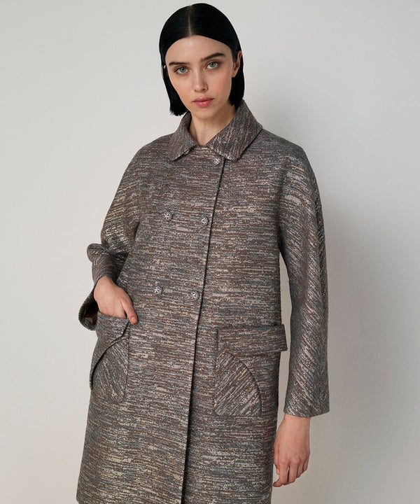 Machka Crystal Stone Jacquard Overcoat Beige
