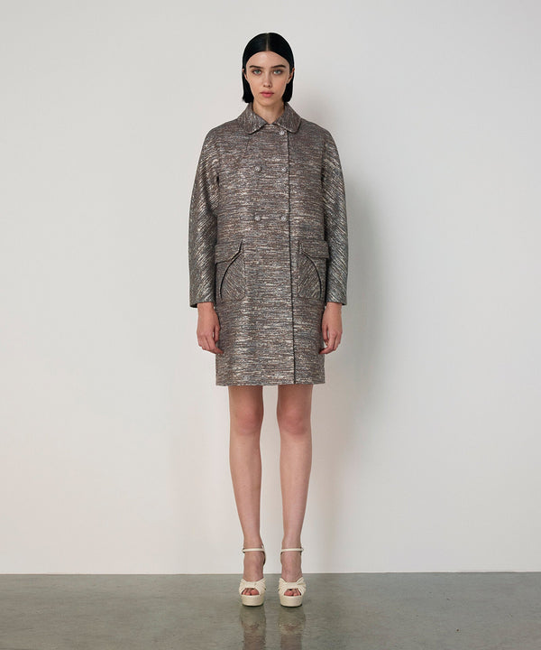 Machka Crystal Stone Jacquard Overcoat Beige