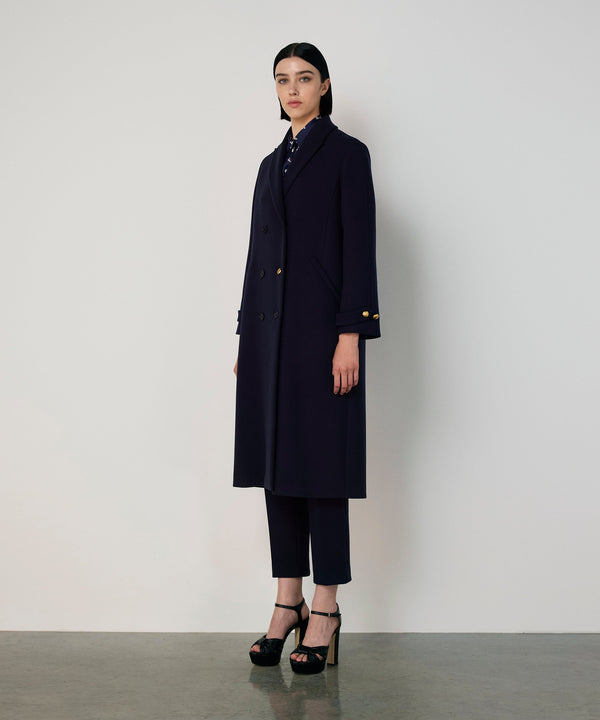 Machka Mixed Button Wool Coat Navy