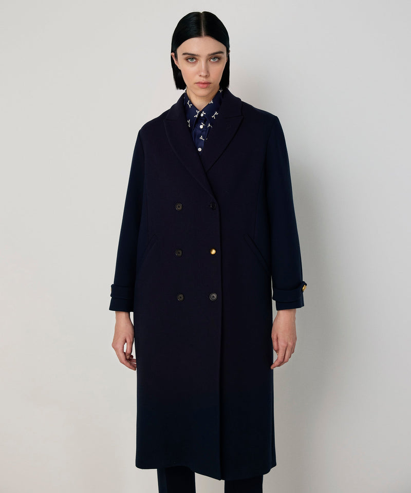 Machka Mixed Button Wool Coat Navy