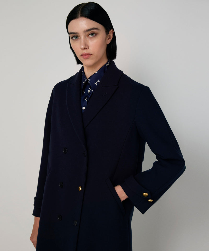 Machka Mixed Button Wool Coat Navy