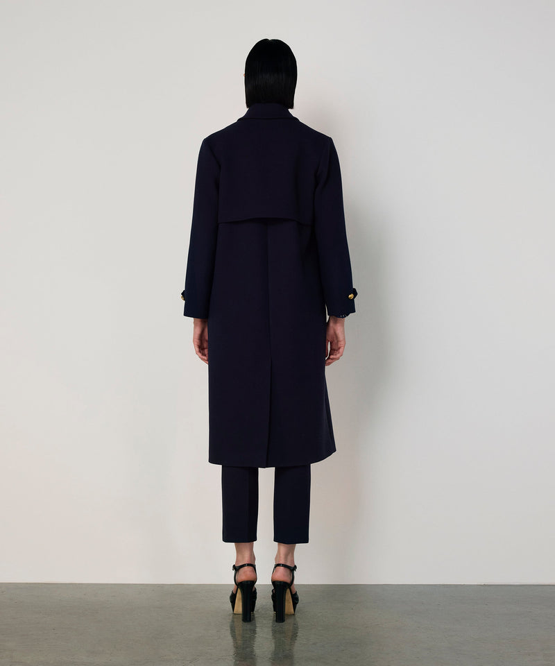 Machka Mixed Button Wool Coat Navy