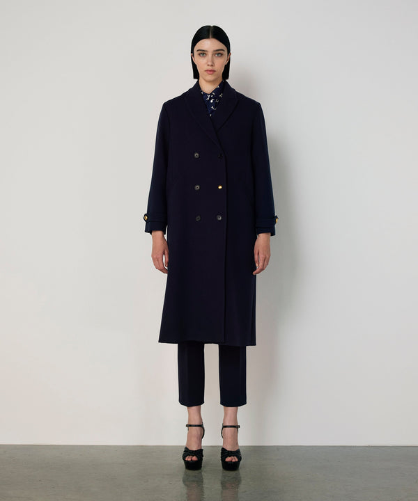 Machka Mixed Button Wool Coat Navy