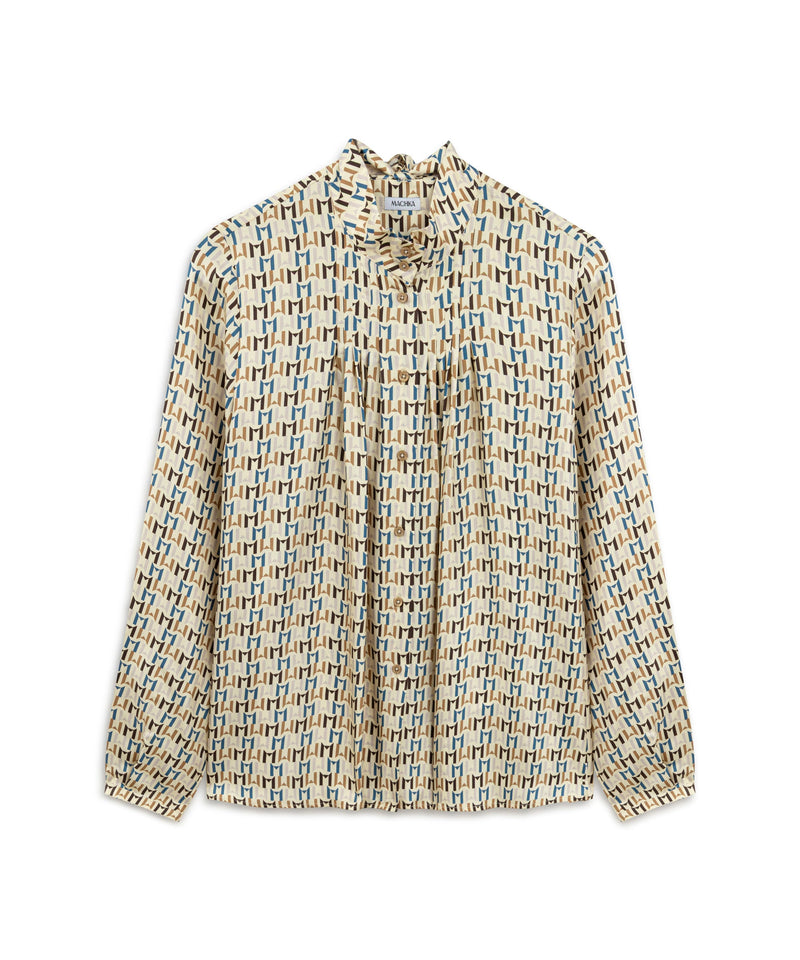 Machka Monogram Print Silk Shirt Beige