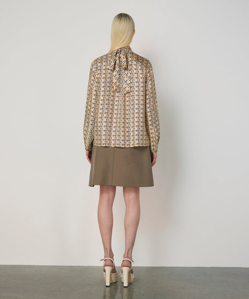 Machka Monogram Print Silk Shirt Beige