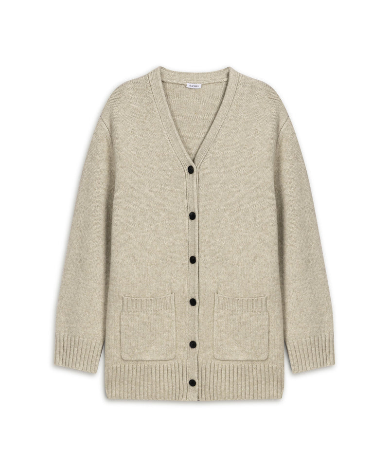 Machka Oversize V-Neck Knit Cardigan Beige