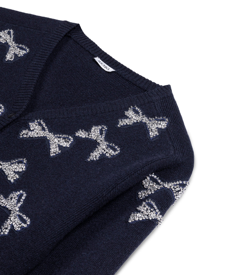 Machka Bow-Embellished Knit Cardigan Navy