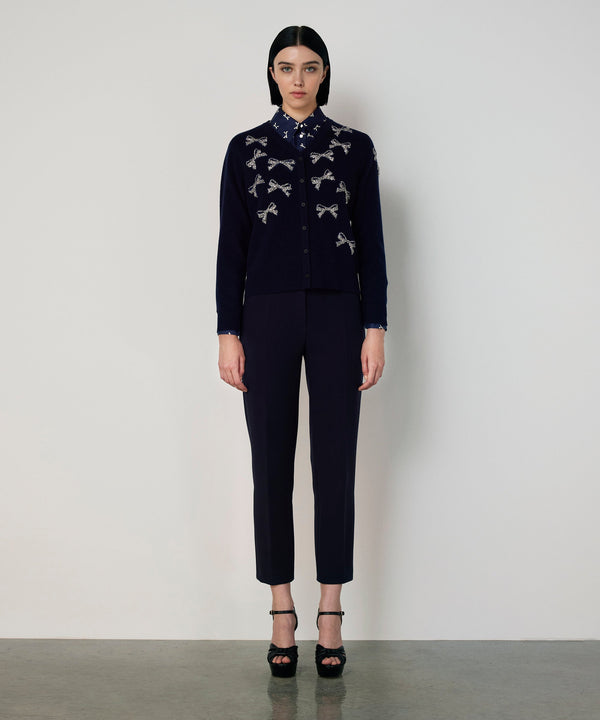 Machka Bow-Embellished Knit Cardigan Navy