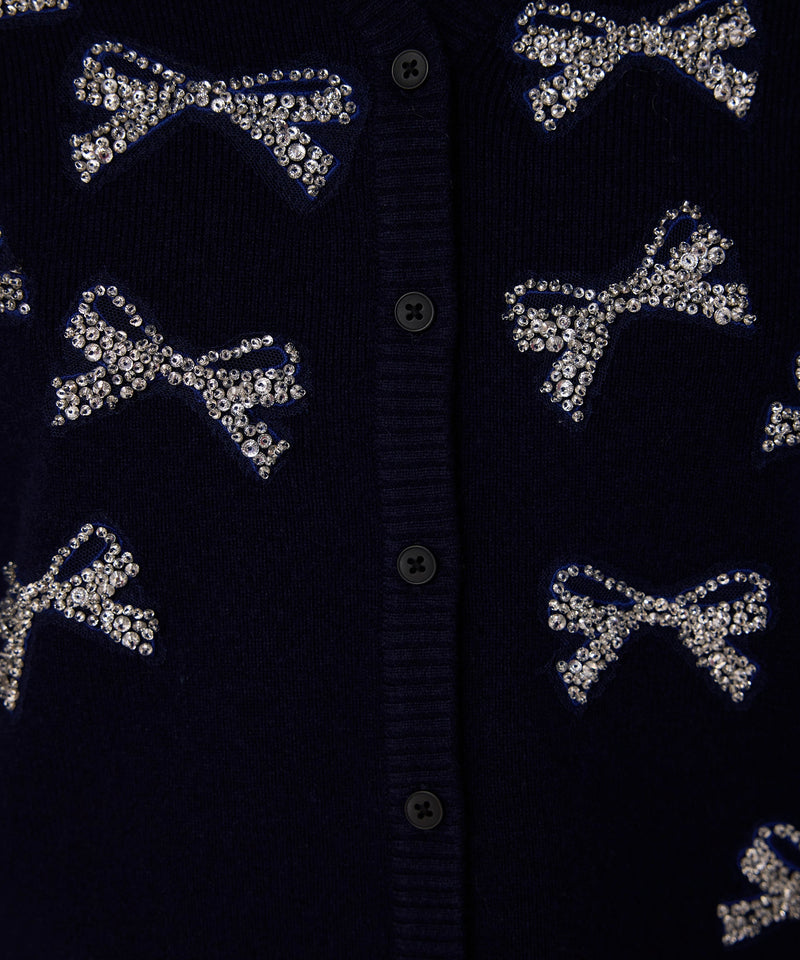 Machka Bow-Embellished Knit Cardigan Navy