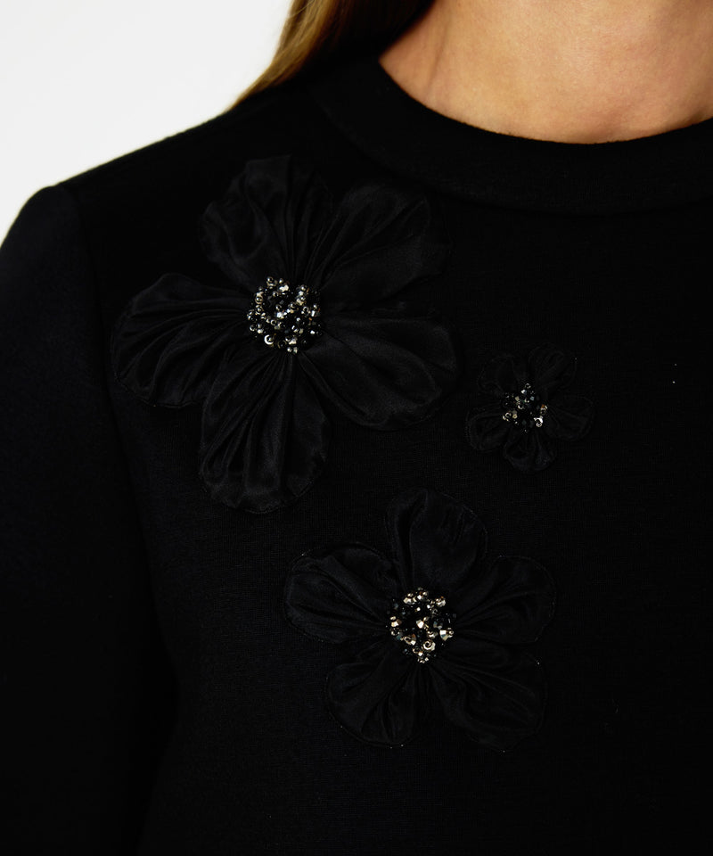 Machka Floral Appliqué Scuba T-Shirt Black