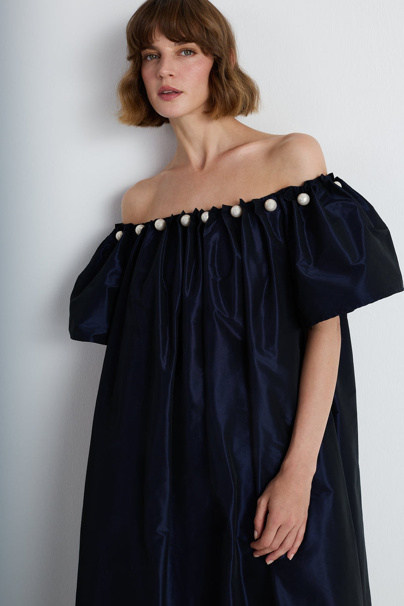 Nean Pearl-Embellished Maxi Dress Navy
