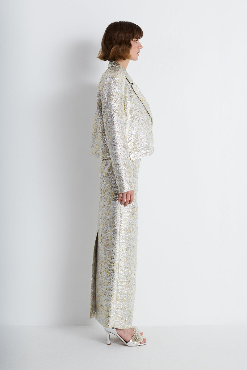 Nean Metallic Jacquard Tailored Blazer
 Silver