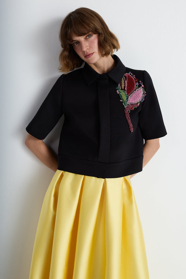 Nean Cropped Jacket With Beaded Floral Embellishment Black
