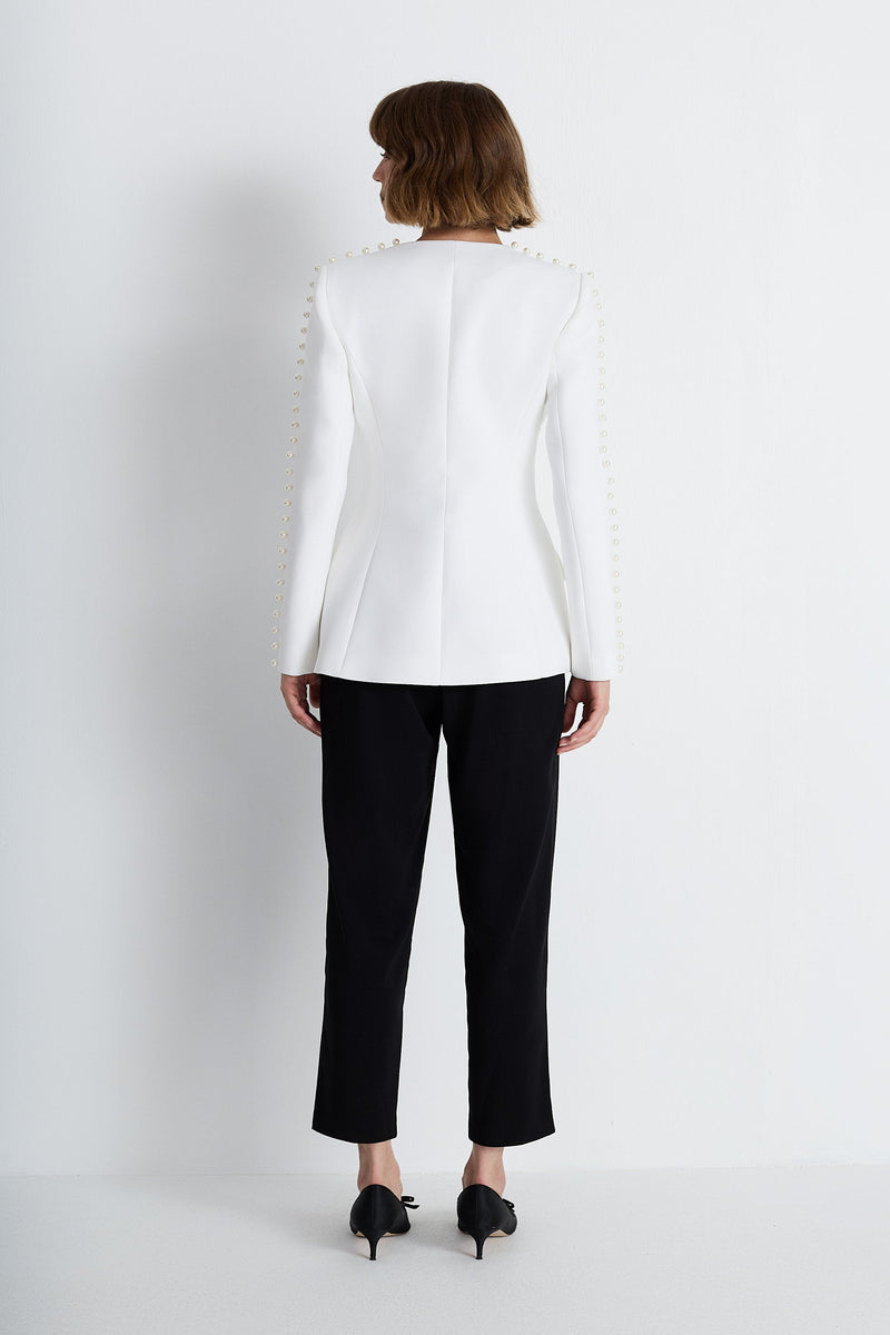 Nean Pearl-Trim Asymmetric Blazer White
