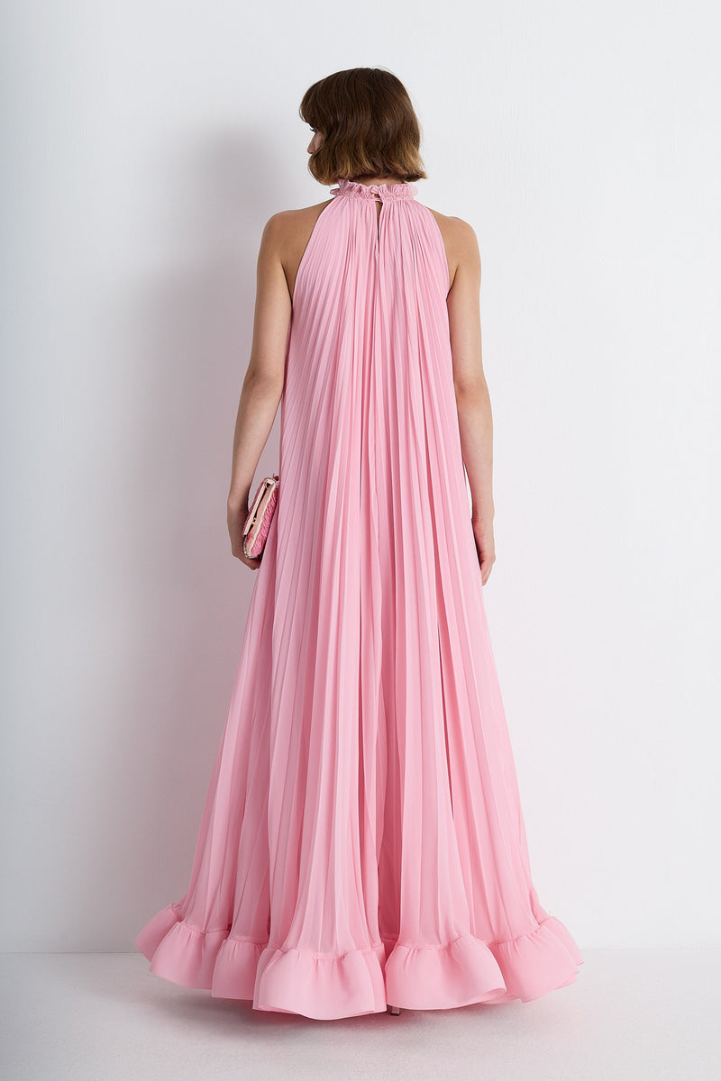 Nean Pleated Halter Neck Gown Pink