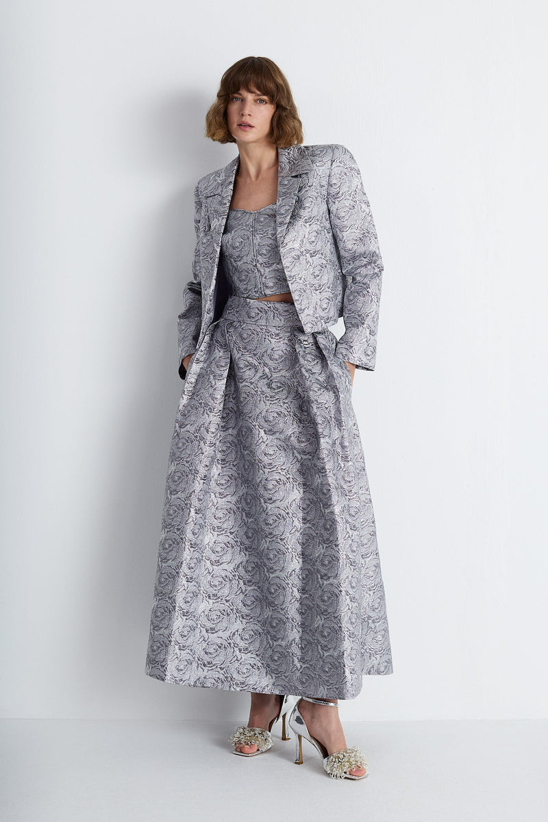 Nean Silver Brocade Cropped Tailored Jacket Dark Silver