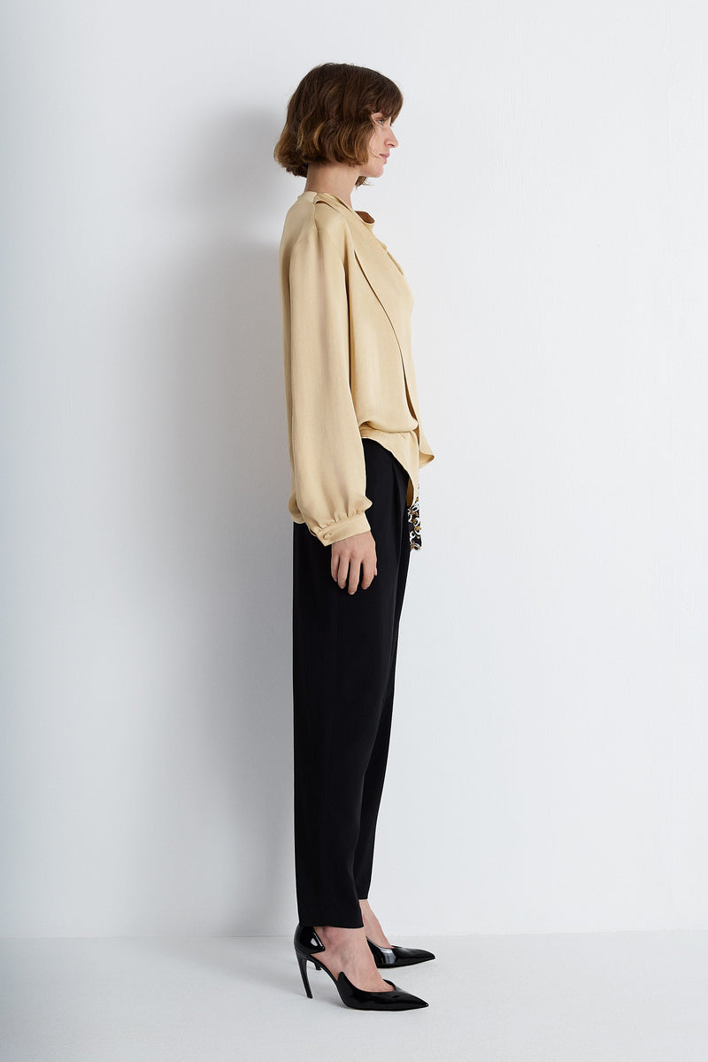 Nean Draped Satin Gold Blouse Sand