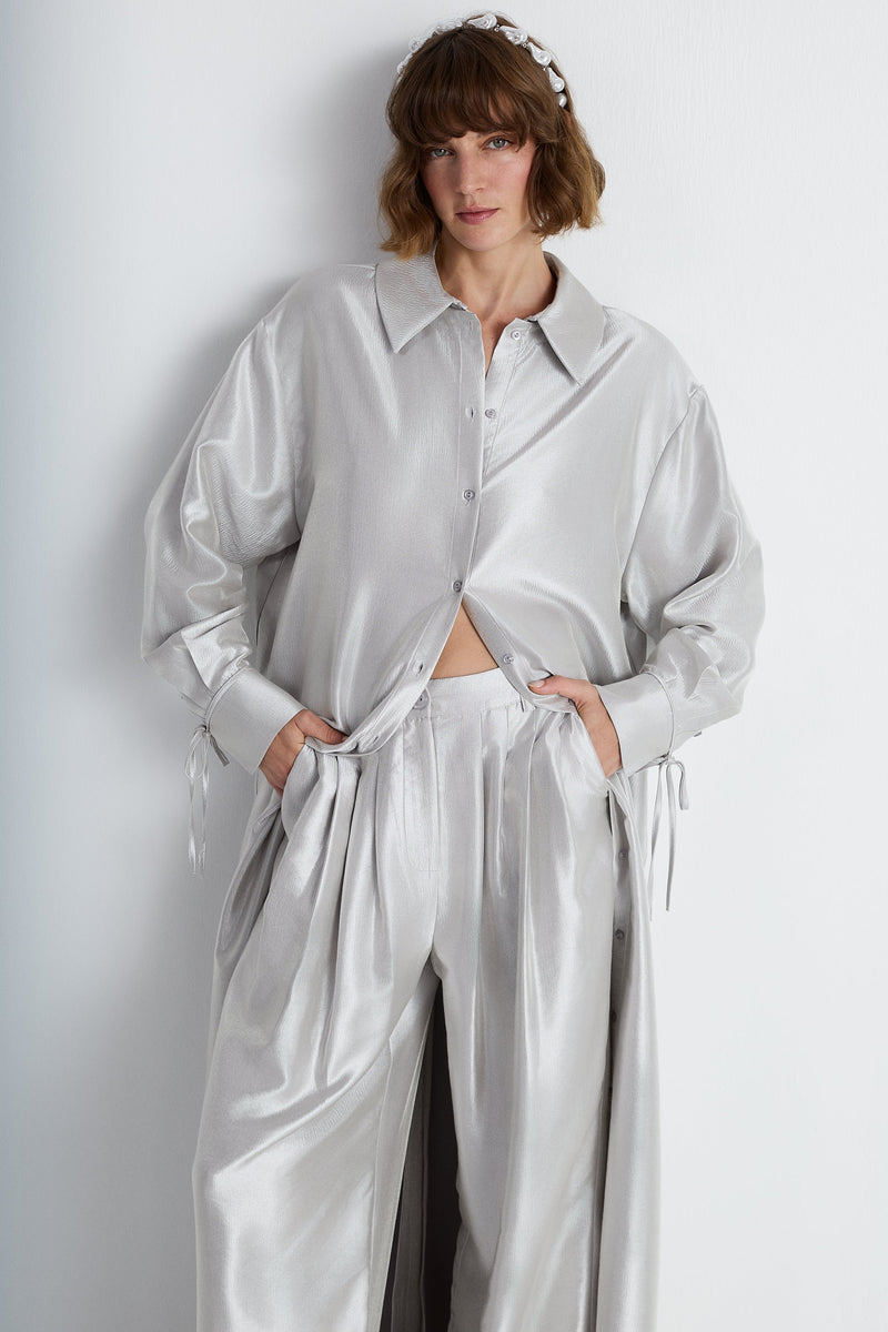 Nean Metallic Silver Wide-Leg Trousers Silver