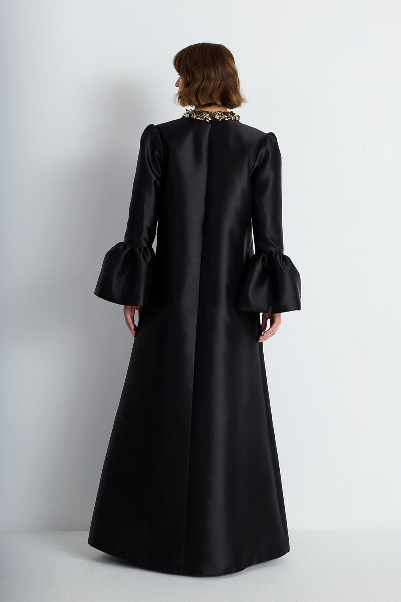 Nean Embellished Collar Satin Gown Black