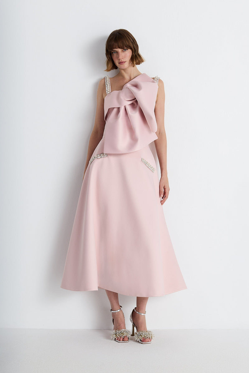 Nean Bow-Draped Embellished Top Light Pink