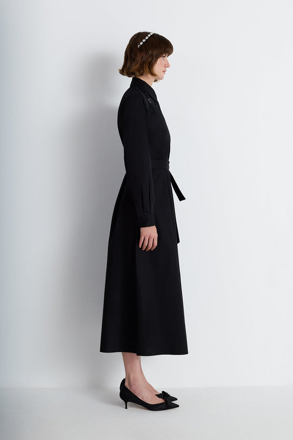 Nean Embellishment Belted Shirt Dress Black