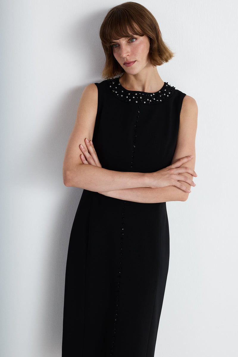 Nean Embellished Neckline Midi Dress Black