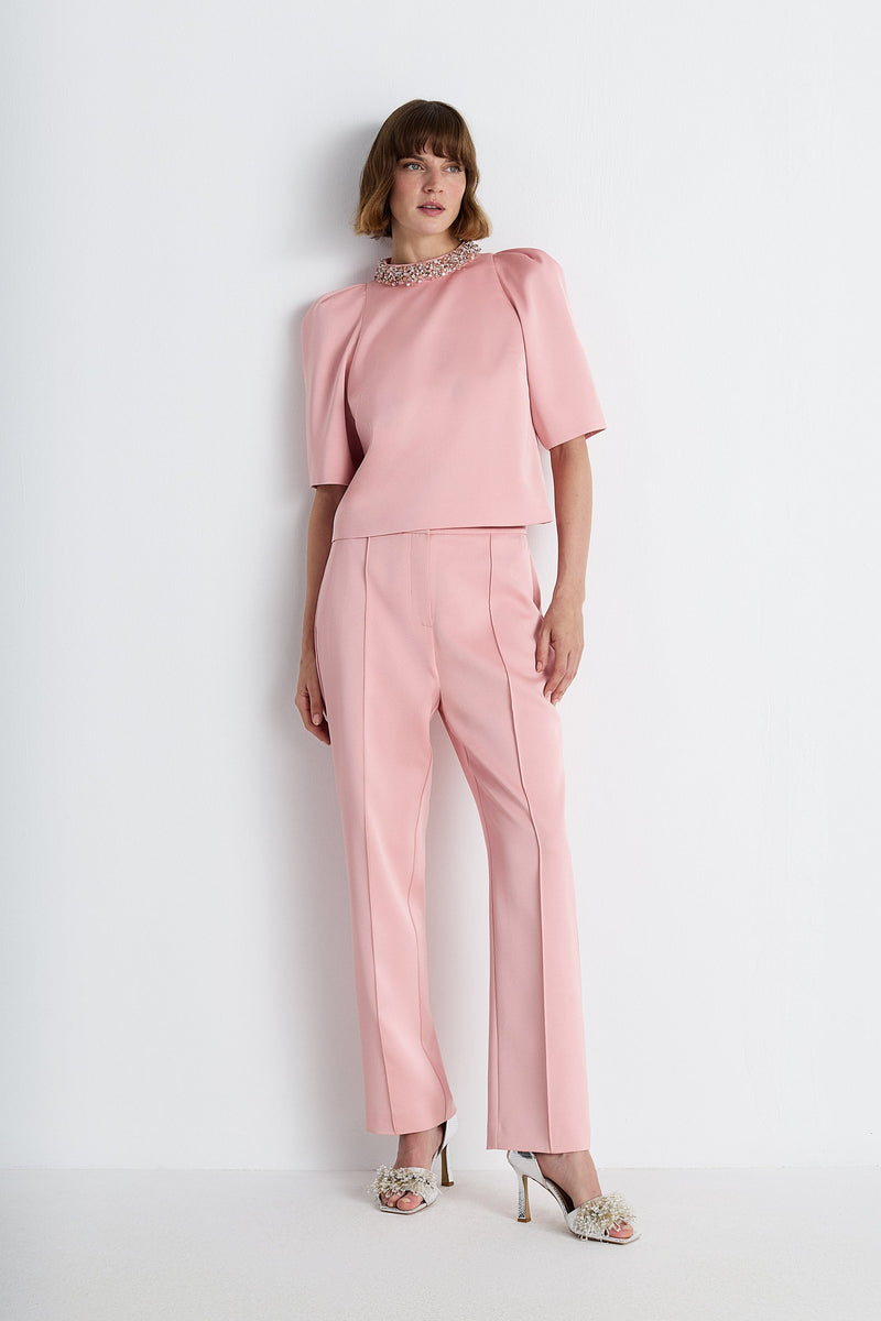 Nean Embellished Collar Structured Top Blush