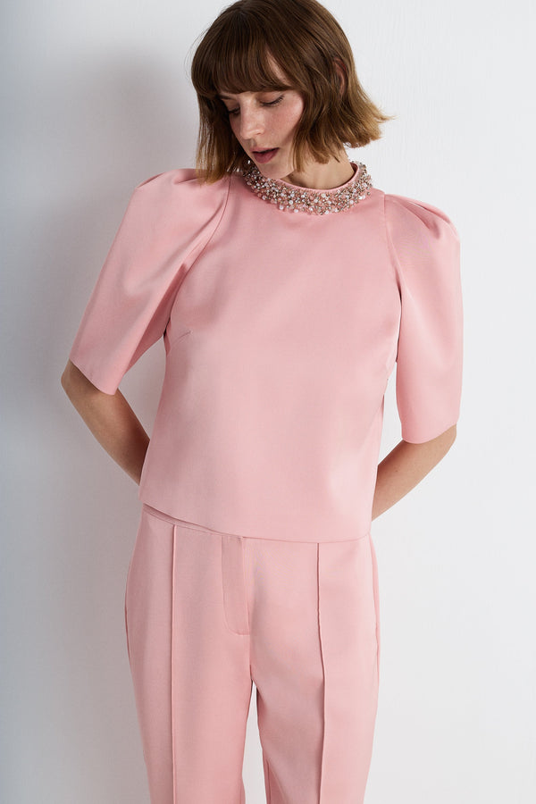 Nean Embellished Collar Structured Top Blush