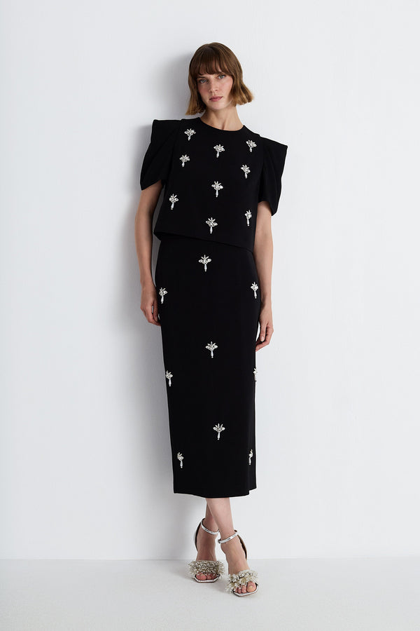 Nean Embellished Midi Skirt Black