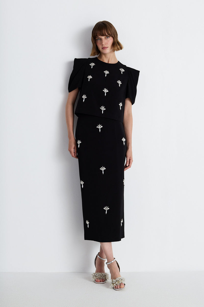 Nean Embellished Midi Skirt Black