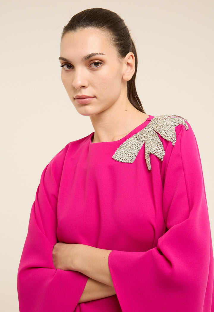 Riva Crystal Embellished Bow Kaftan Dress Fuchsia