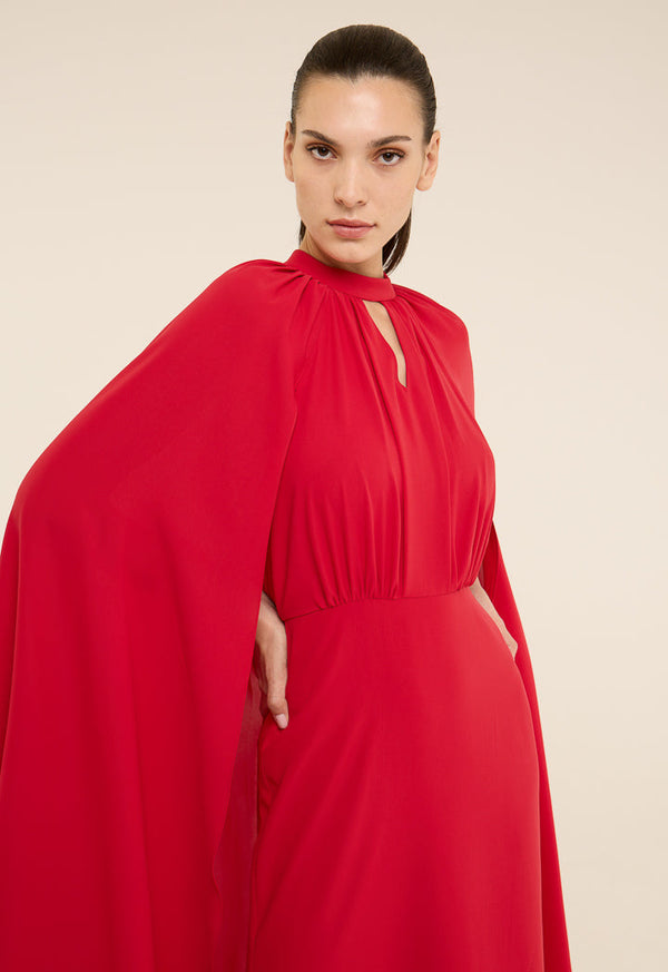 Riva Halter Neck Cape Sleeves Gown Dress Red